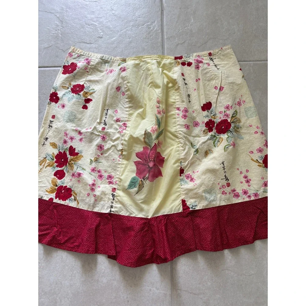 Vintage Details Skirt‎ Womens 3XL Yellow Red Mini Japanese Floral 90s Preppy